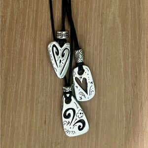 Brighton  Brazilian 3 Strand Leather Necklace with Hearts Pendants - RETIRED